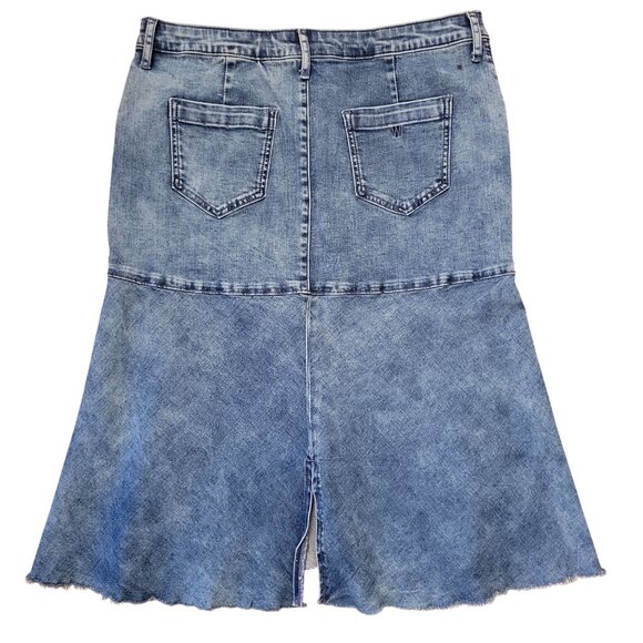 Wash Lab Blue Jean Denim Skirt 32 Flared A Line Back Slit Yellowstone SALLY - Picture 4 of 8